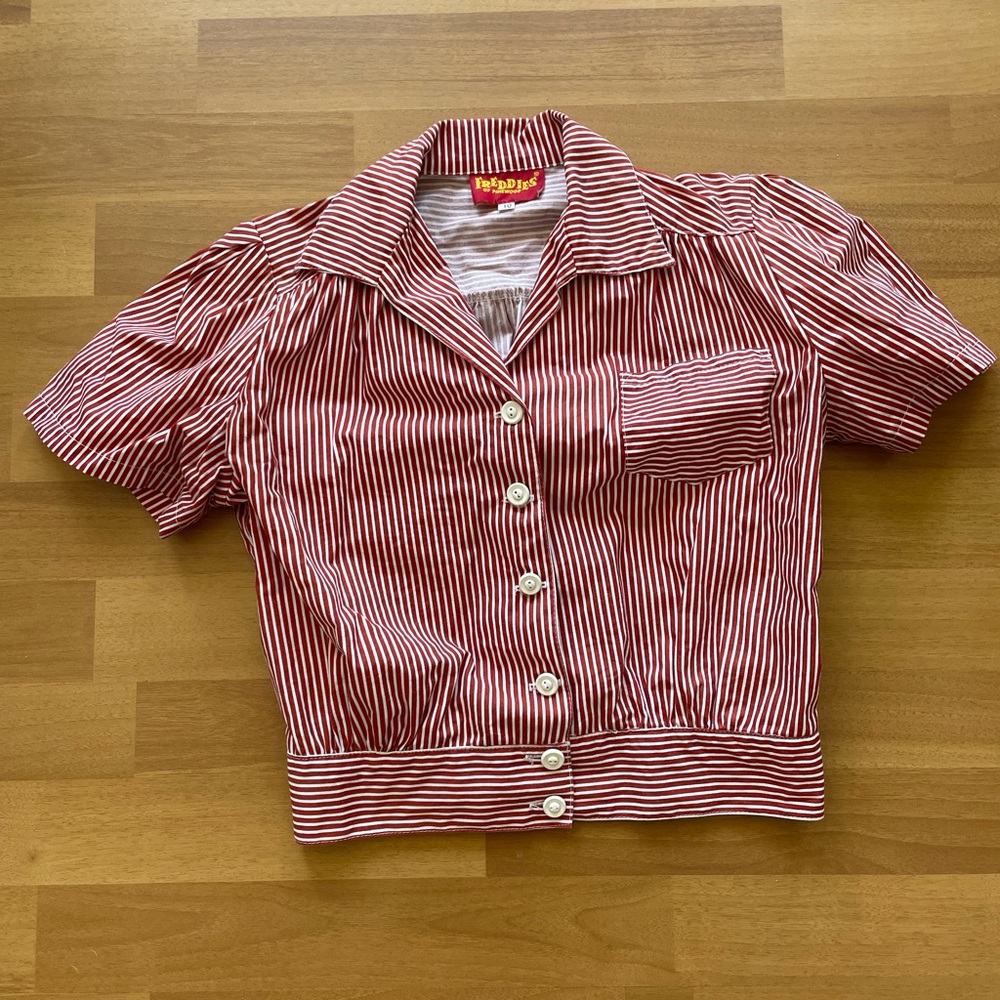 Red and White Striped Button-Up Shirt